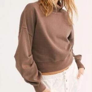 Free People “Rudy” turtleneck balloon sleeve pullover cotton sweatshirt sweater
